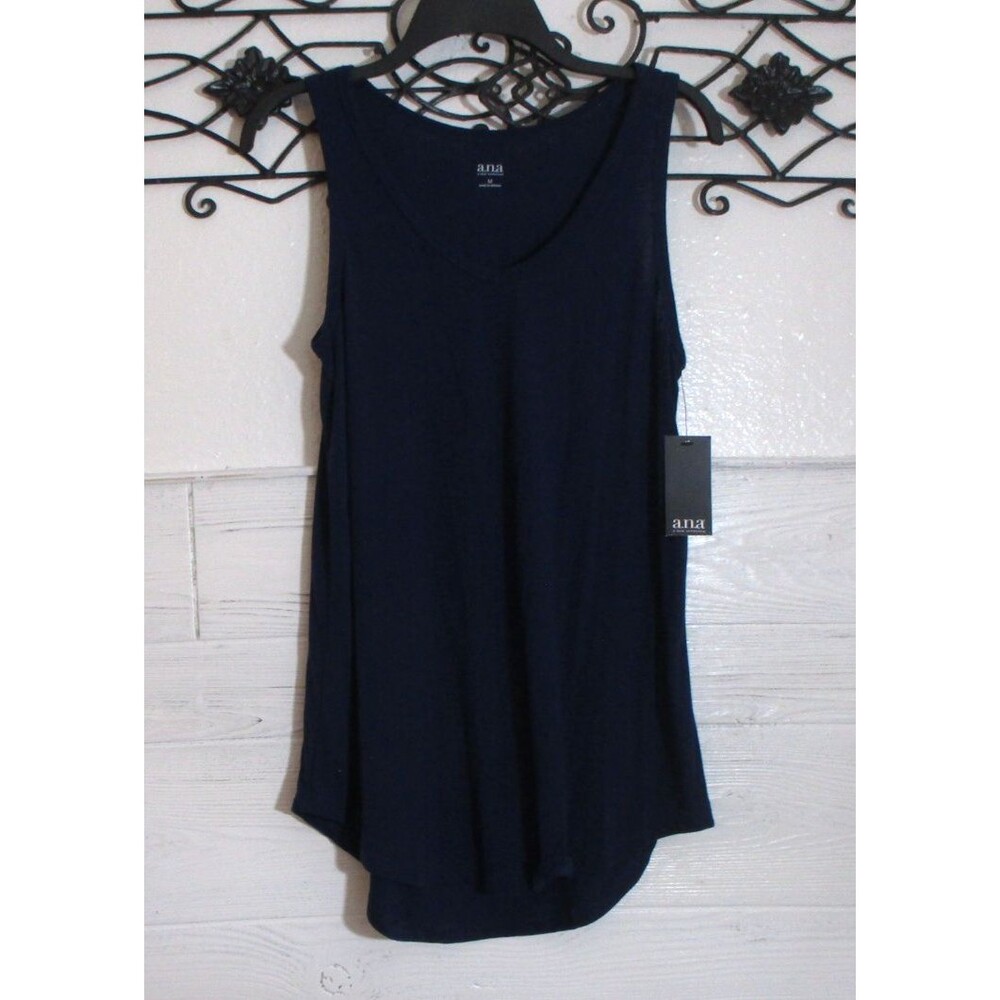 A.N.A Women's Knit Top Size M Sleeveless Blue V Neck